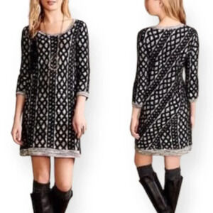 Anthropologie Moth Stitch Cable  Sweater Dress Wool Blend Gray Black